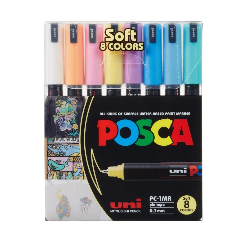 Uni Posca PC-1MR Soft Colors - 8 stk. Pastel - 0,7 mm
