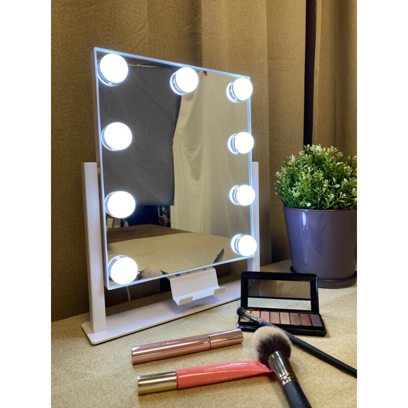 Conzept Make-up spejl 9 LED med mobilholder, hvid 30,5x6x35 cm