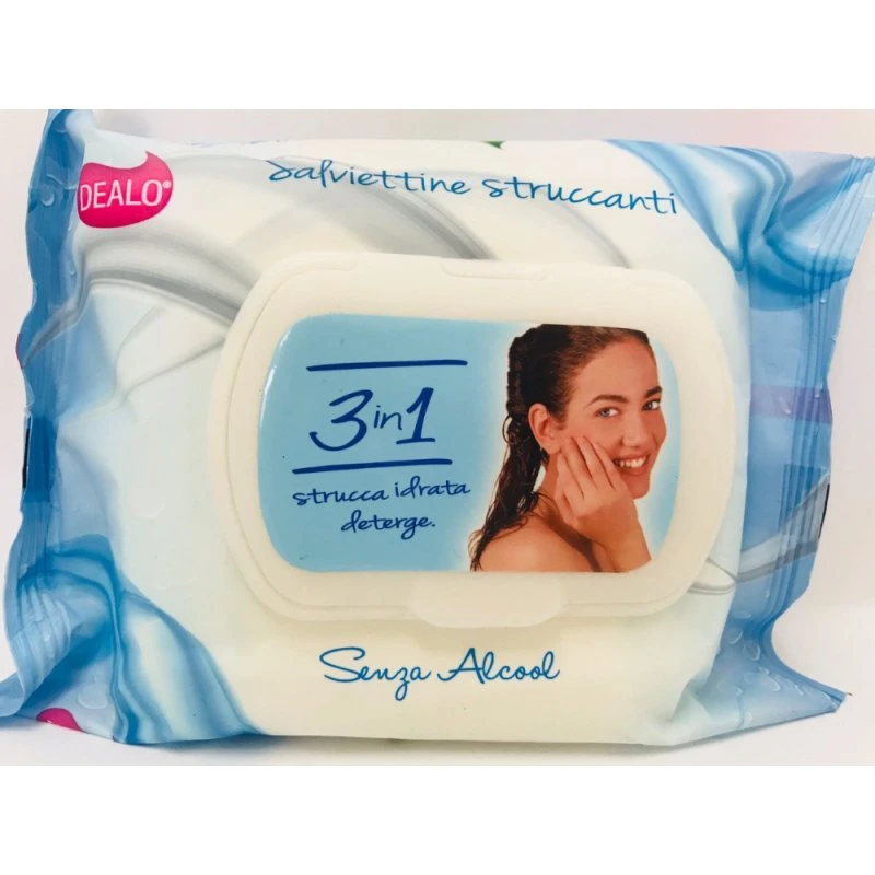 Dealo 3-i-1 makeupfjernerservietter med aloe vera, 30 stk.