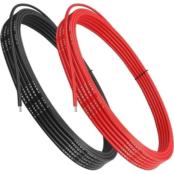 Yuniques 16 AWG Fleksibel Silikone Ledning, 5m (2,5m rød/sort)