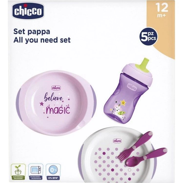 Chicco Alt hvad du behøver babymadsæt, 5 stk, Pink, 12m+