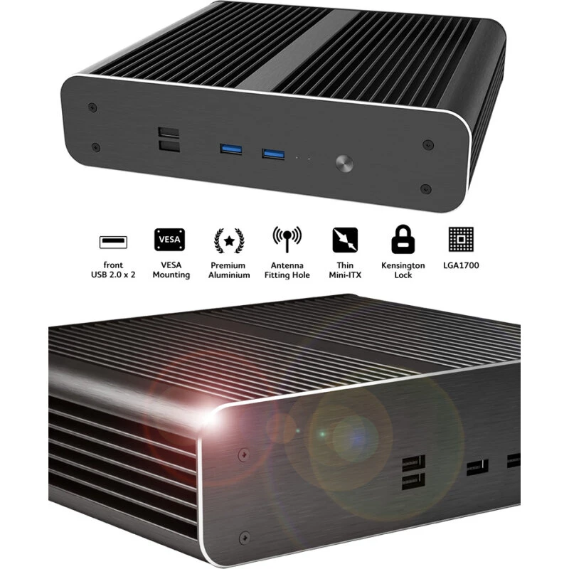 Akasa Euler CTX Thin-ITX passivt kabinet (LGA1700, VESA)