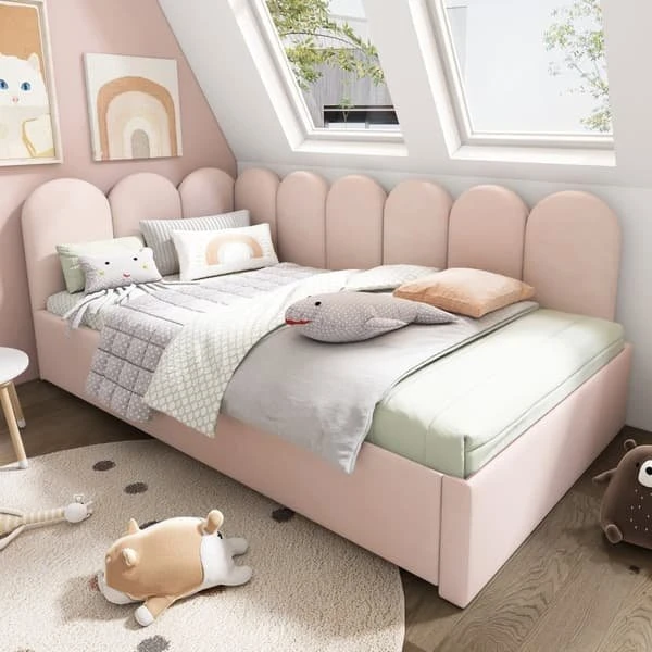 Sofaskammel 90x200 cm med sovesofa i pink velour