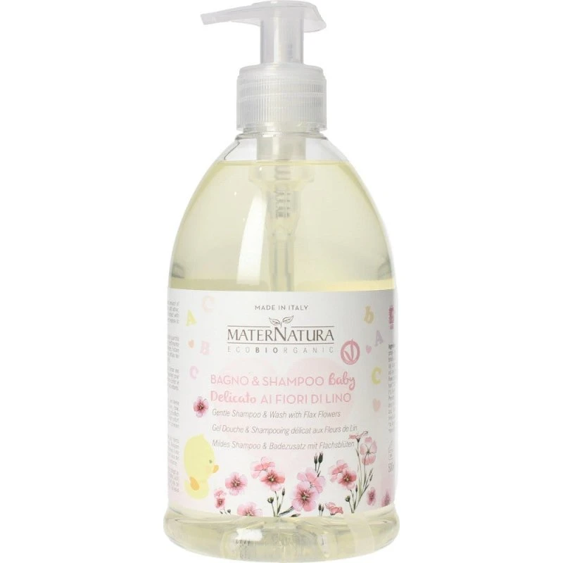 Maternatura BABY Delikat bade- og shampoo med hørfrøblomster, 500 ml