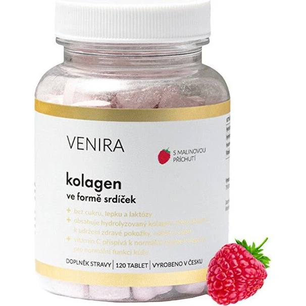 Venira Hjerteformet Kollagen med Hindbærsmag - 120 kapsler