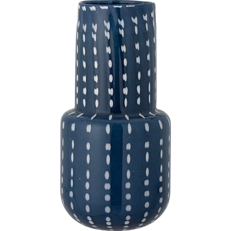 Creative Collection Mayim mundblæst vase, blå med prikker, 35 cm