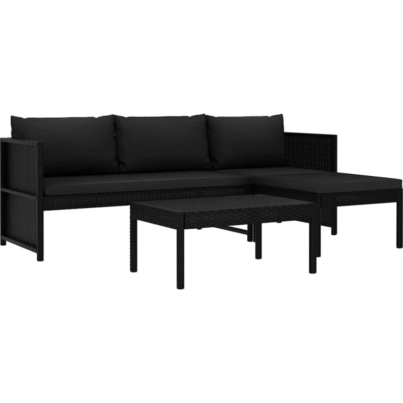 vidaXL Haveloungesæt 3 dele med hynder - sort polyrattan