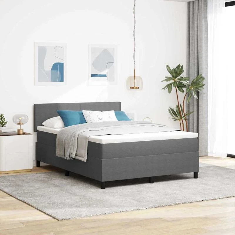 vidaXL LED Boxspring Seng 140x200 cm Velour - Lys Grå/Hvid