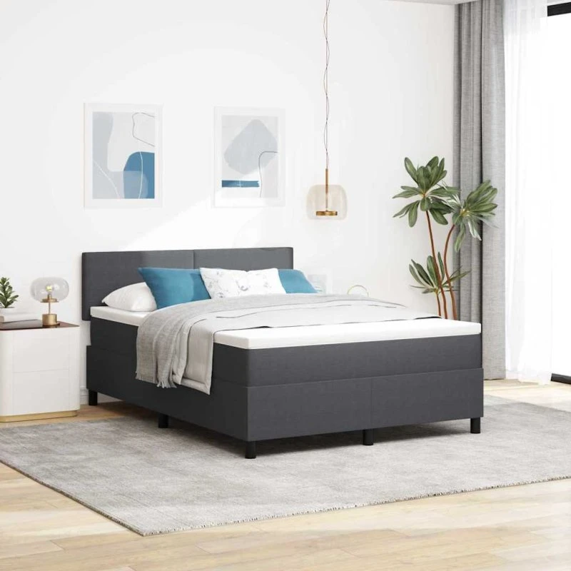 vidaXL LED Boxspring Seng Velour Mørkegrå/Hvid 160x200 cm