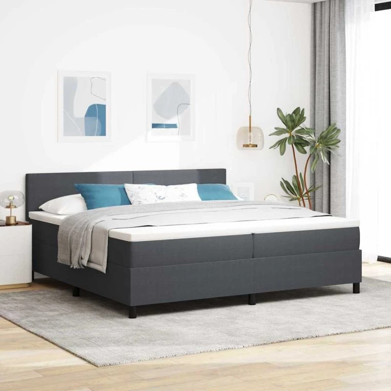 vidaXL LED Boxspring Seng Mørkegrå/Hvid Velour 200x200 cm