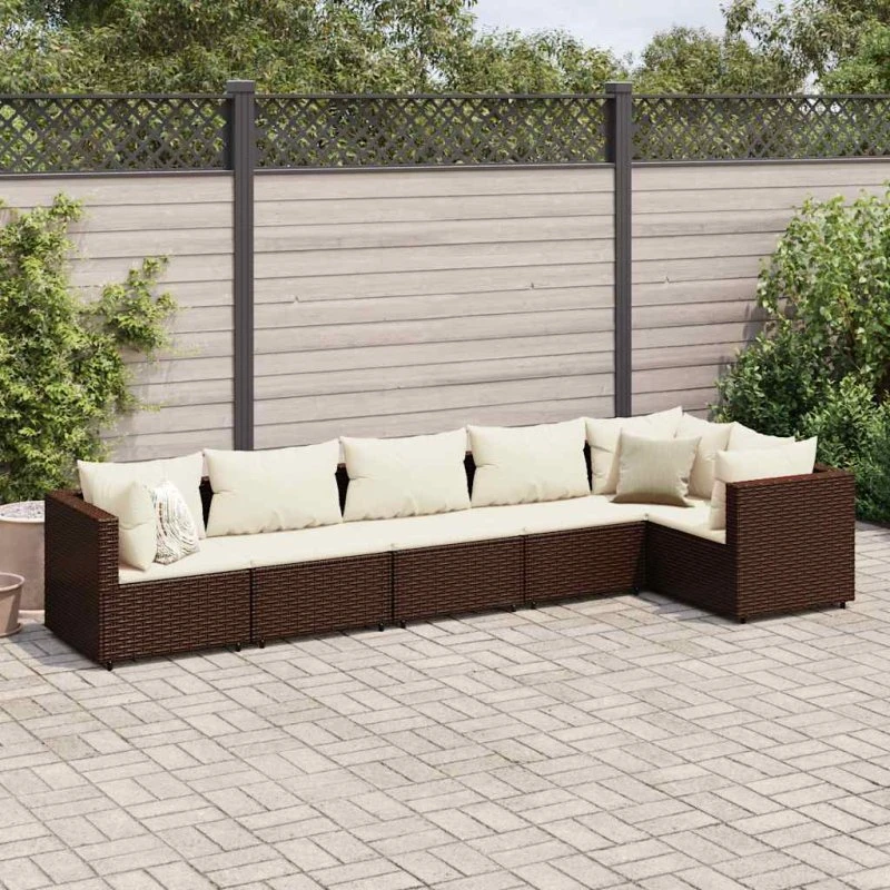 vidaXL loungesæt til haven 6 dele i brun polyrattan