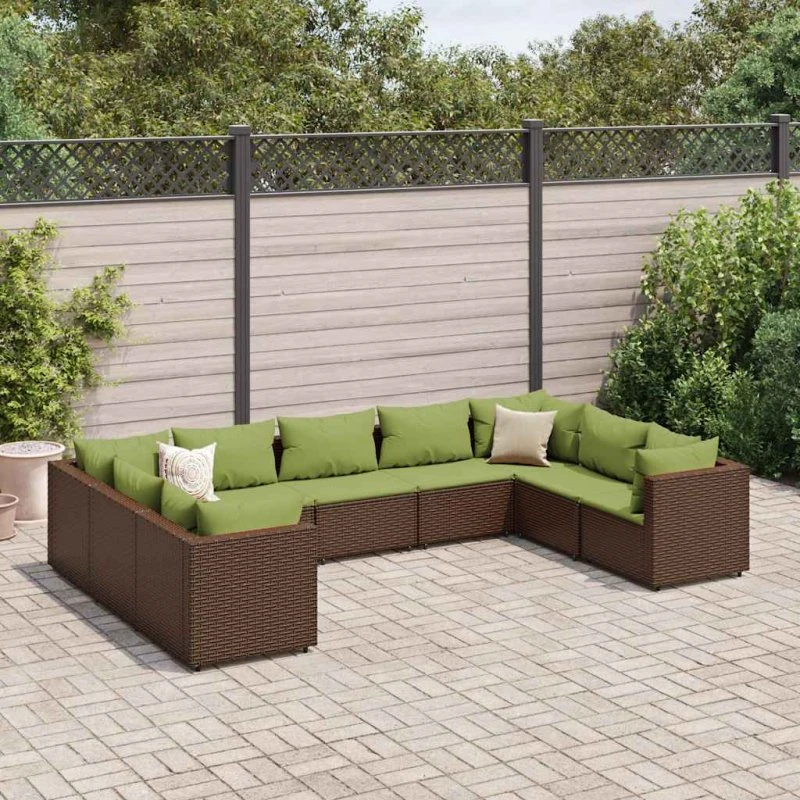 vidaXL loungesæt til haven 9 dele i brun polyrattan