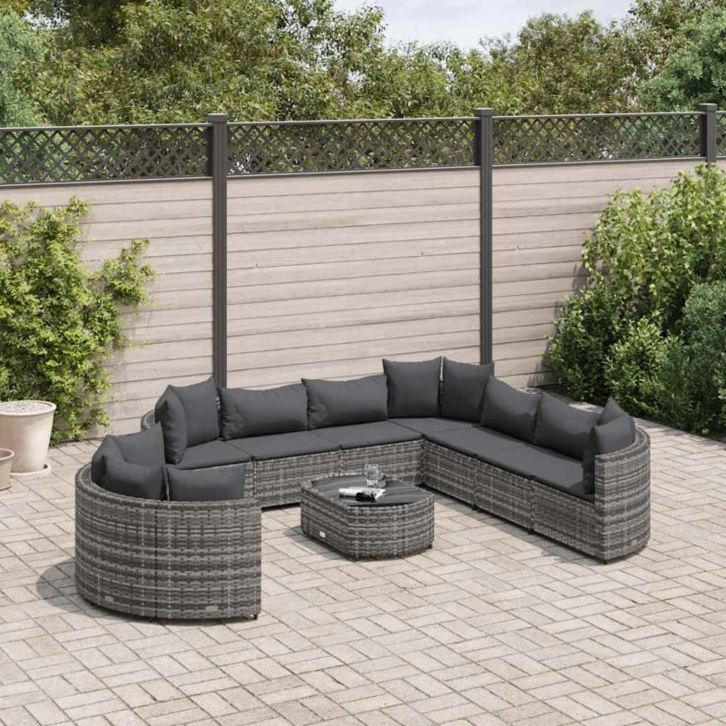 vidaXL sofasæt til haven 10 dele i grå polyrattan