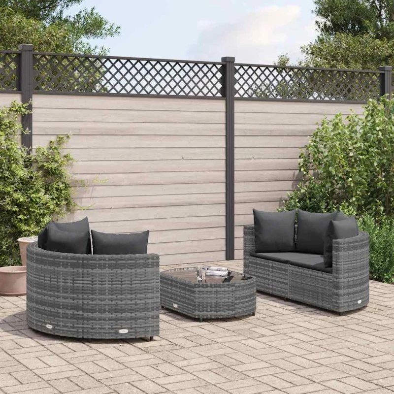 vidaXL Sofasæt 5 dele med hynder i polyrattan, grå