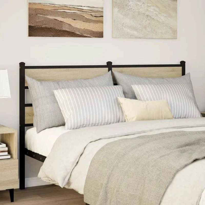 vidaXL Sengegavl 135 cm - Jern og Sonoma-eg