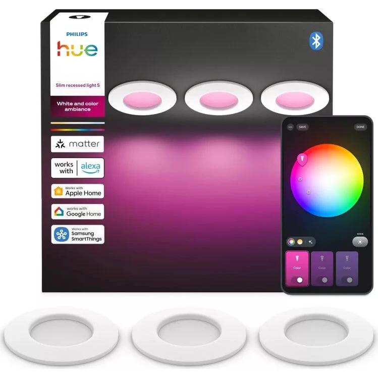 Philips Hue Slim Indbygningsspot 90 mm Hvid - 3-pak