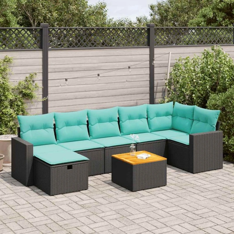 vidaXL havesofasæt 8 dele i sort polyrattan med hynder