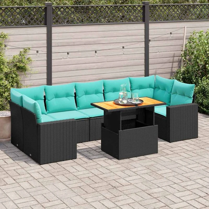 vidaXL havesofasæt 8 dele i sort polyrattan med hynder