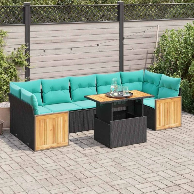 vidaXL havesofasæt 10 dele i polyrattan og akacietræ, sort