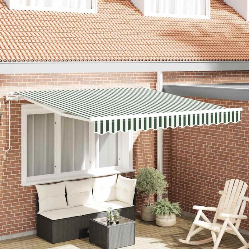 vidaXL Udtrækkelig markise Grøn/Hvid 350 x 250 cm