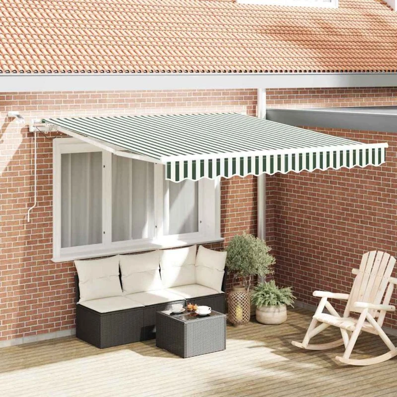 vidaXL Udtrækkelig Markise Grøn/Hvid 350 x 250 cm