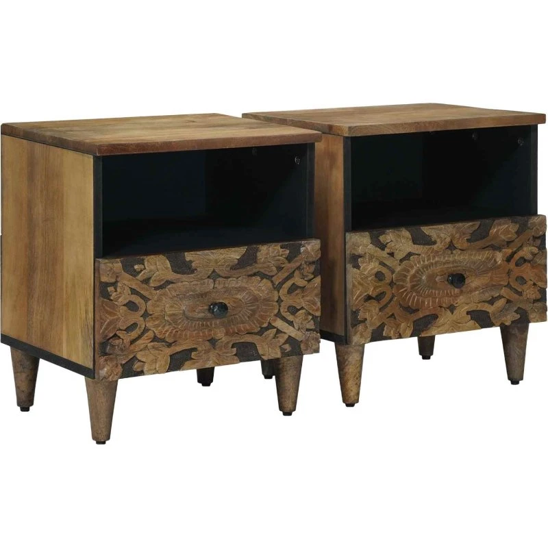 vidaXL Sengekabinett 2 stk. Brun Mangotræ 40x33x46 cm