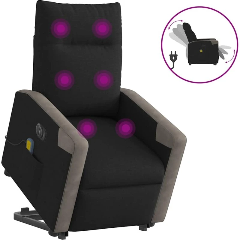 vidaXL elektrisk massagestol med løftefunktion, sort stof
