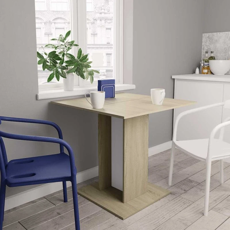 vidaXL spisebord 80x80 cm i hvid og sonoma-eg