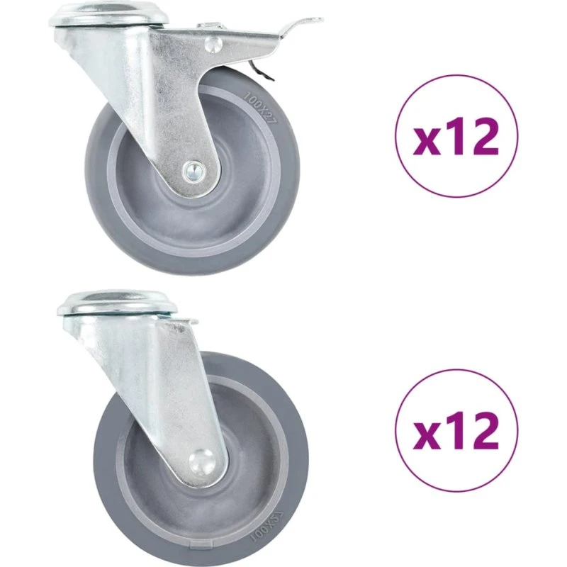 vidaXL drejehjul med bolthul 100 mm - 24 stk.