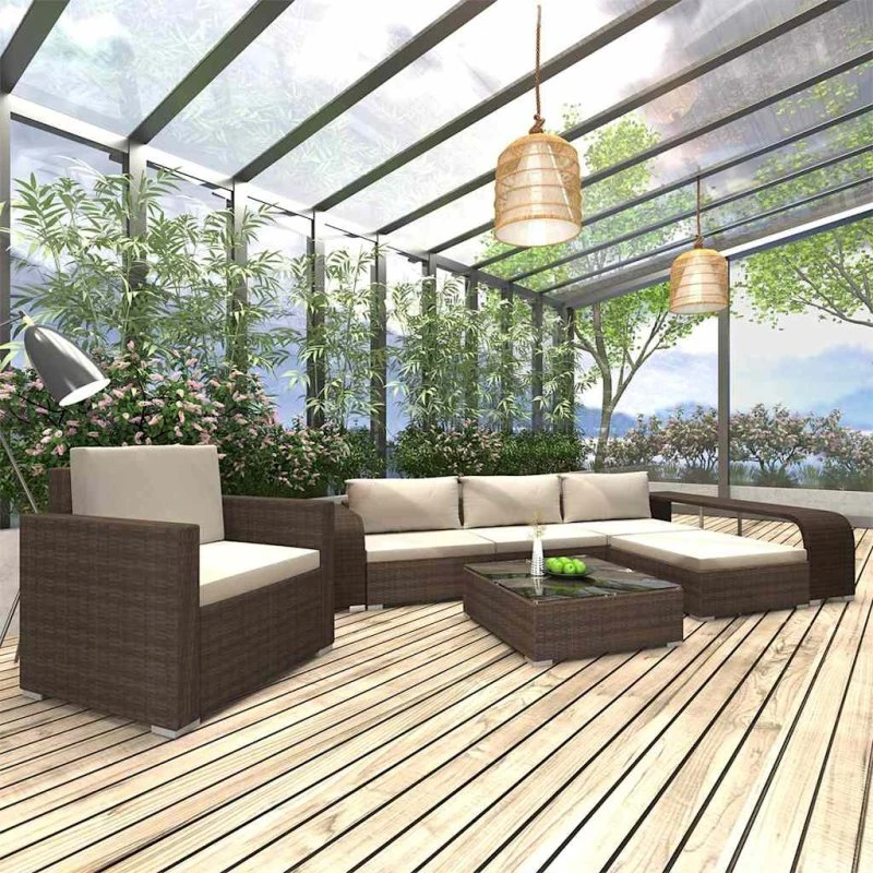 vidaXL loungesæt til haven 8 dele, polyrattan brun med cremehynder