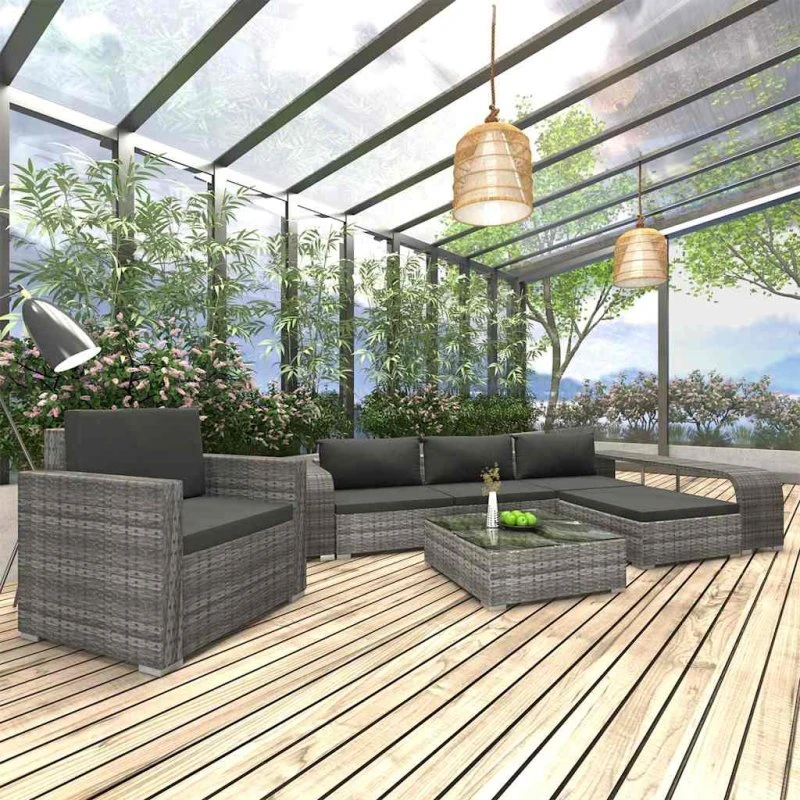 vidaXL loungesæt til haven 8 dele med hynder, polyrattan, grå