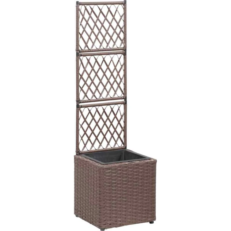 vidaXL espalier med hævet plantekasse 30x30x107 cm, brun polyrattan