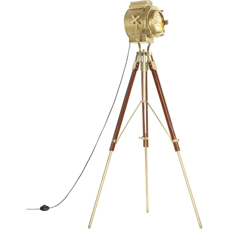vidaXL Gulvlampe med trefod 193 cm i mangotræ og messing