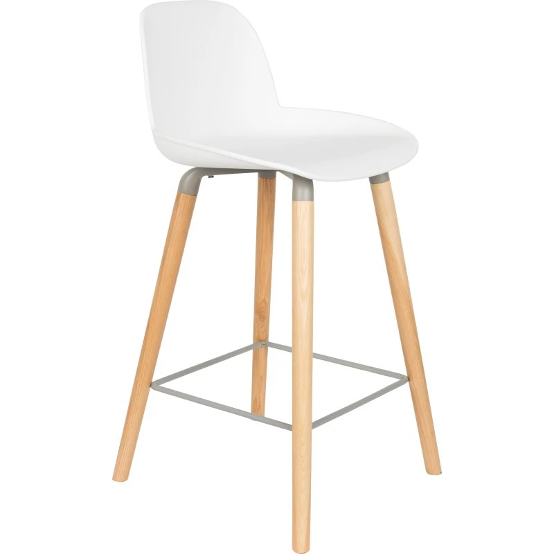 Zuiver Albert Kuip barstol - hvid polypropylen & asketræ (65cm)