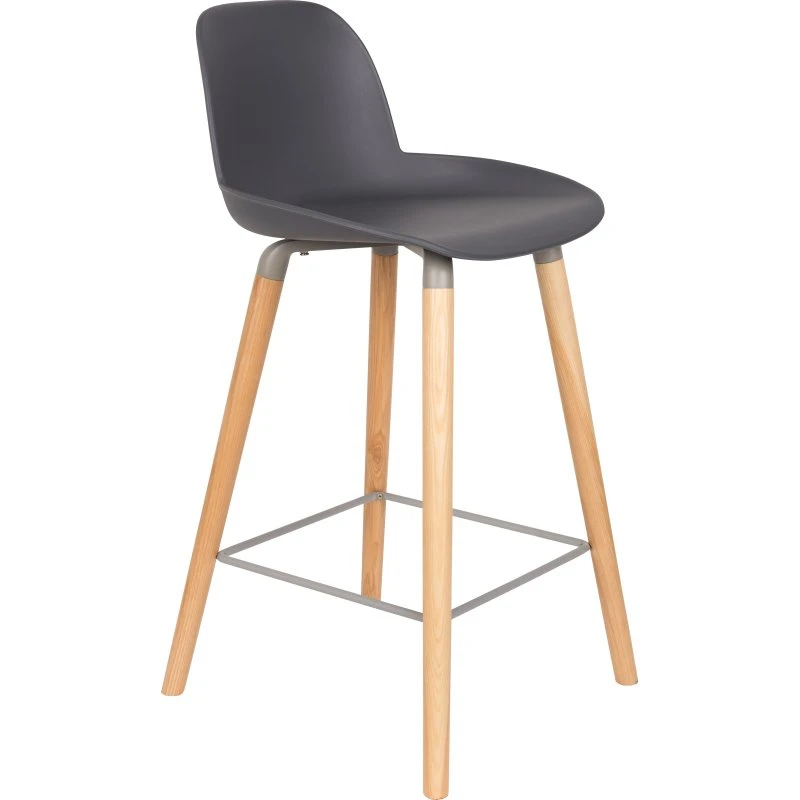 Zuiver Albert Kuip barstol - mørkegrå polypropylen & ask (65cm)