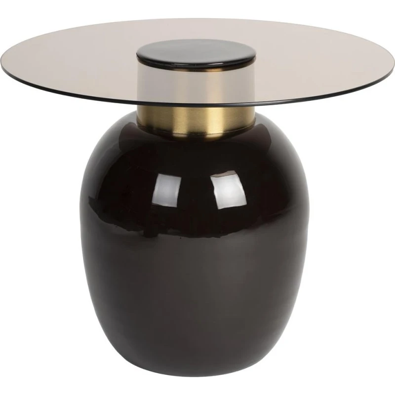 Studio White Mohra Sidebord - Lysgrå glas med gulddetalje, Ø50 cm