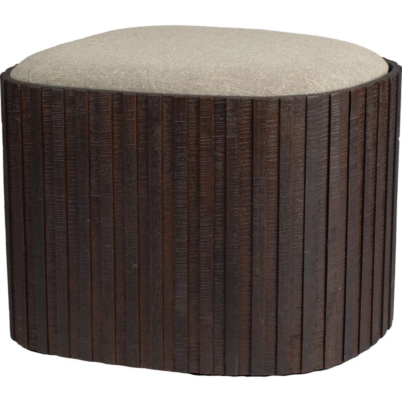 Dutchbone Bay puf med opbevaring i teak og beige bomuld (52x50)
