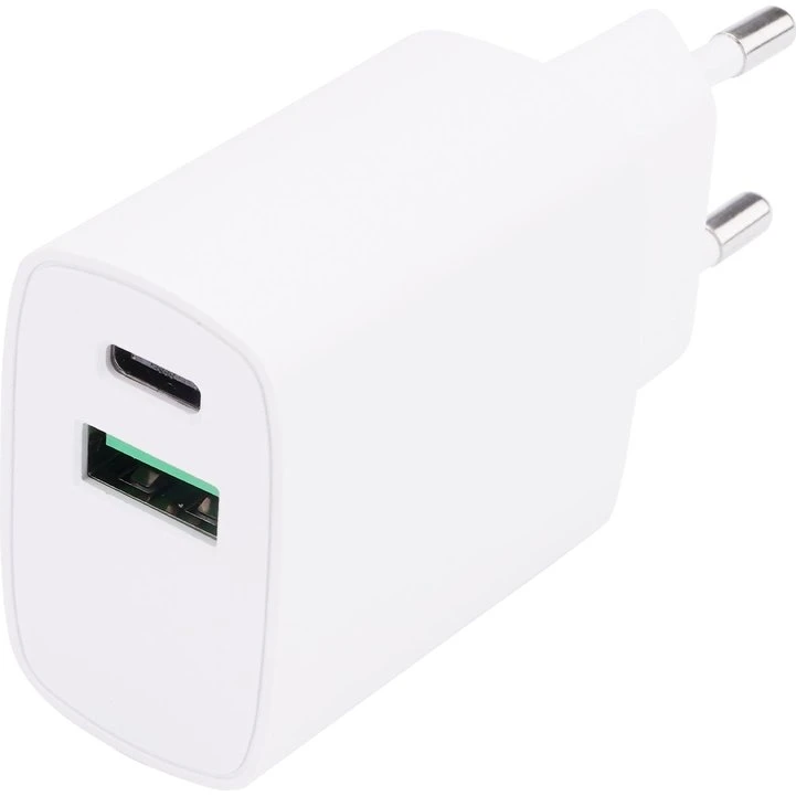 NÖRDIC Dobbeltportslader USB-A & USB-C 20W PD