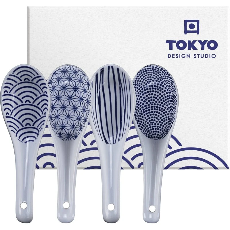 Tokyo Design Studio Nippon Blue suppeske - 4 stk. i porcelæn