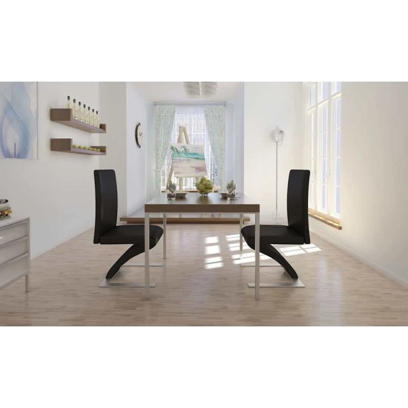vidaXL spisebordsstole 2 stk. sort kunstlæder zigzag-design
