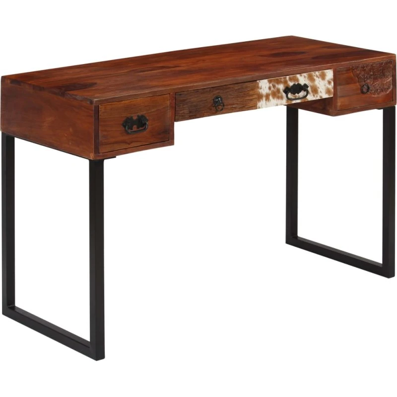 vidaXL Skrivebord i massivt akacietræ og ægte læder, 117x50x76 cm