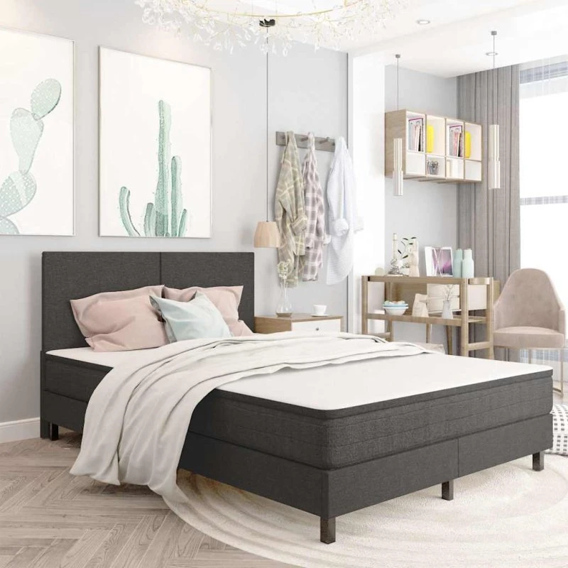 vidaXL seng med boxmadras 140x200 cm - mørkegrå stof