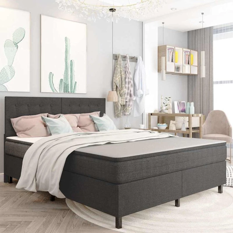 vidaXL Seng med boxmadras 180x200 cm - Mørkegrå