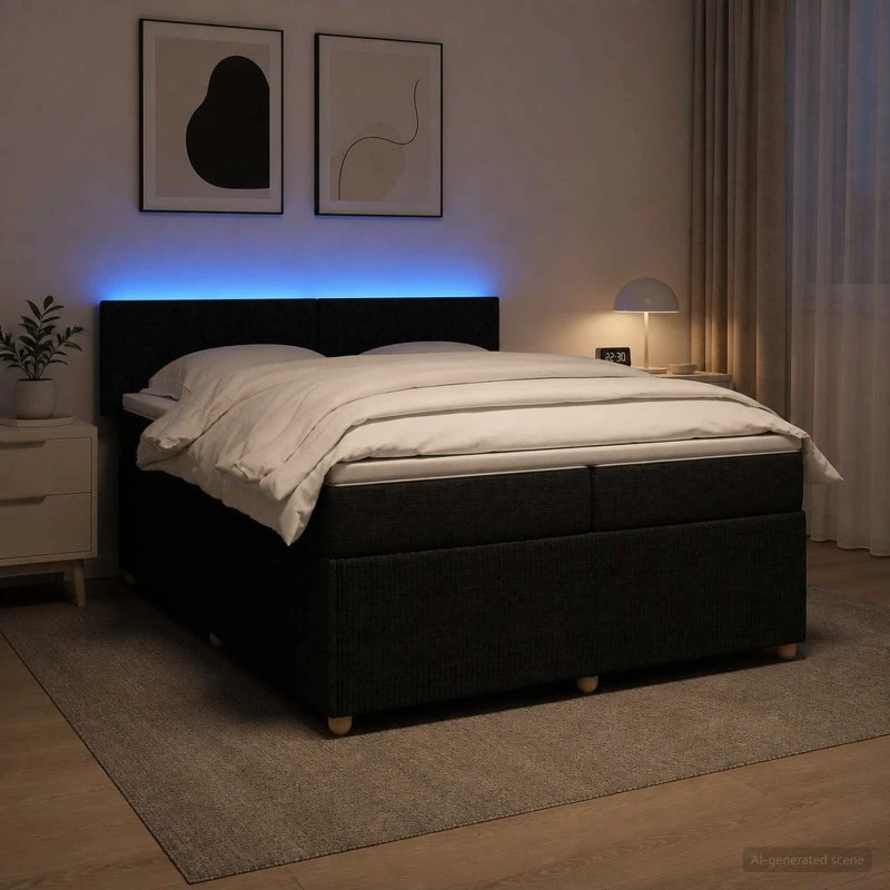 vidaXL Boxmadras med topmadras og hovedgærde, Sort, 200 x 200 cm