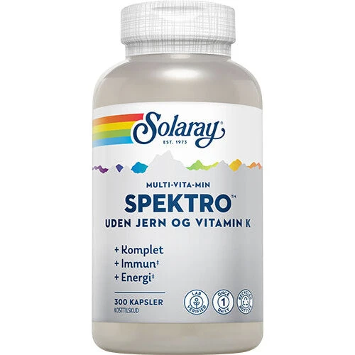 Solaray Spektro Multi-Vita-Min uden jern & K-vitamin, 300 kapsler