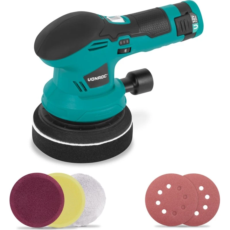 VONROC Akku Polermaskine 12V | 125mm | 2-i-1 Polering & Slibning
