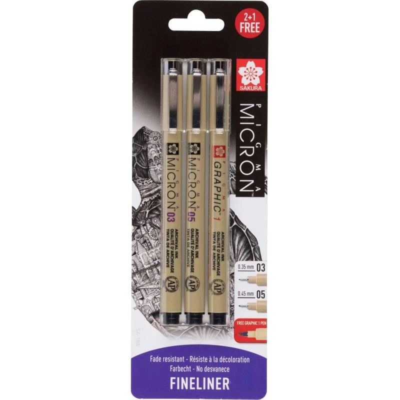 Sakura Pigma Micron Fineliners - 3 stk. Blisterpakke