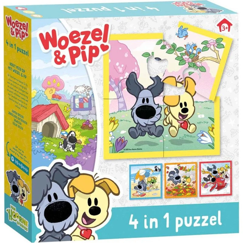 Bambolino Woezel & Pip 4-i-1 Puslespil (4, 6, 9 & 16 brikker)