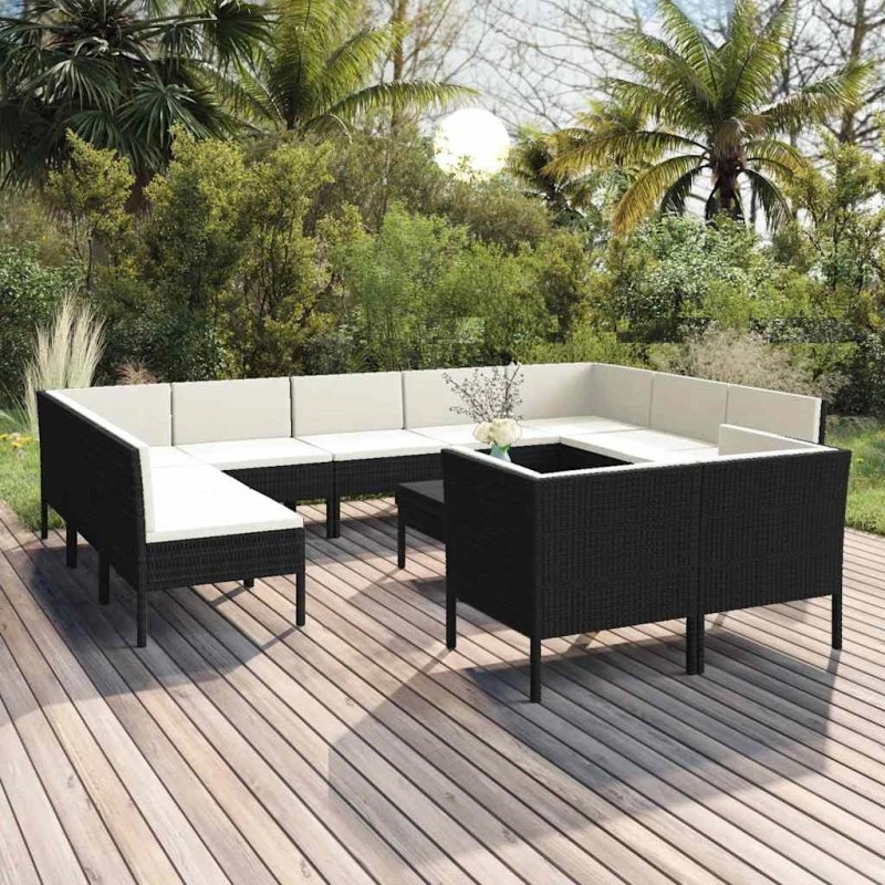 vidaXL loungesæt til haven 12 dele, polyrattan sort/creme