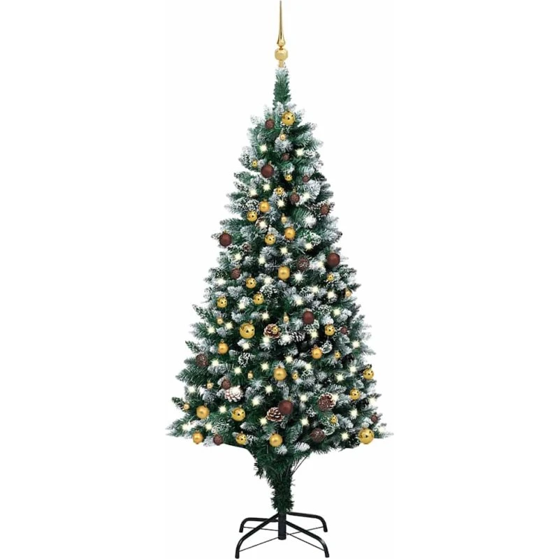 vidaXL Kunstigt juletræ med LED og kogler, 210 cm